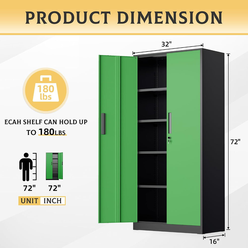 72" Metal Storage Cabinet - Heavy-Duty Metal Garage Cabinet with 4 Adjus...