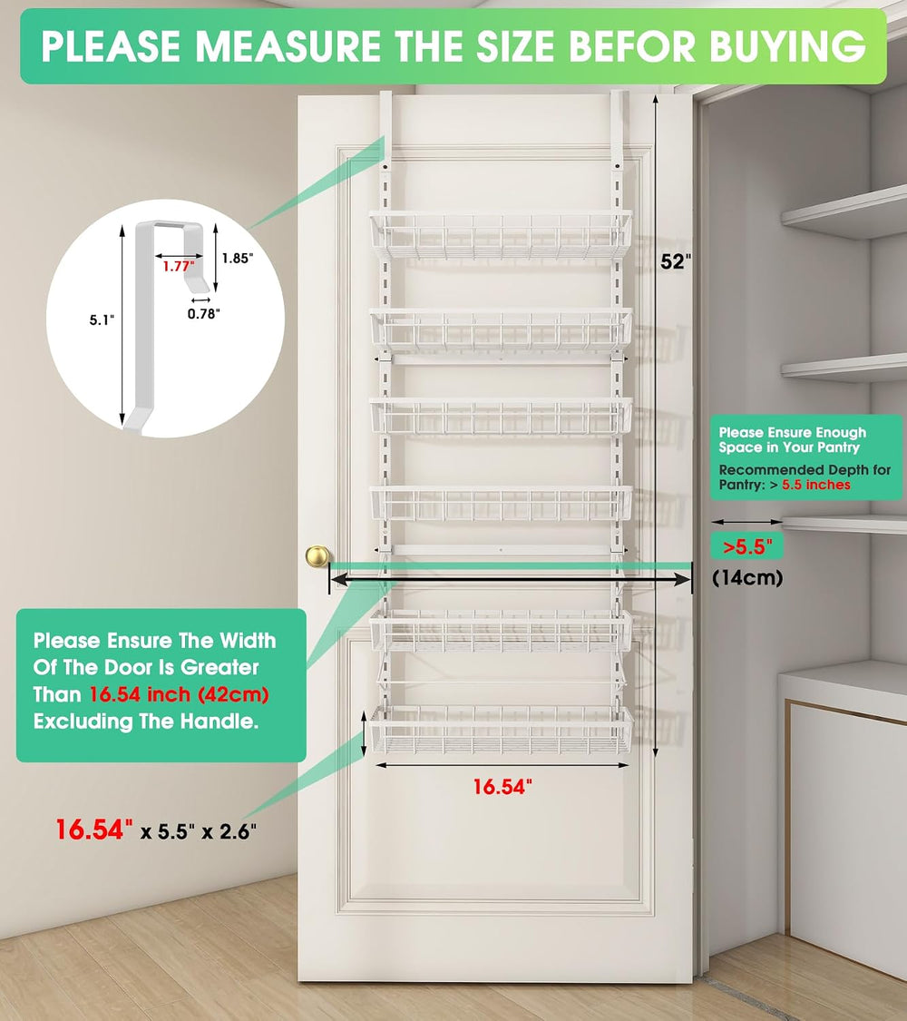 Mefirt Over The Door Pantry Organizer, Wall Mount Spice Rack 6-Tier White