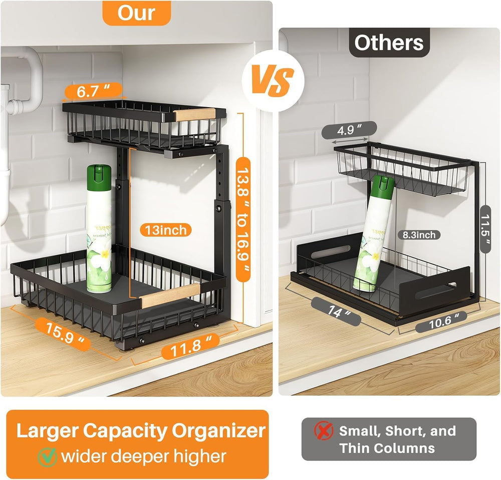 PXRACK Under Sink Organizer, Adjustable Height, 2 Tier Pull Out Under Cabinet...