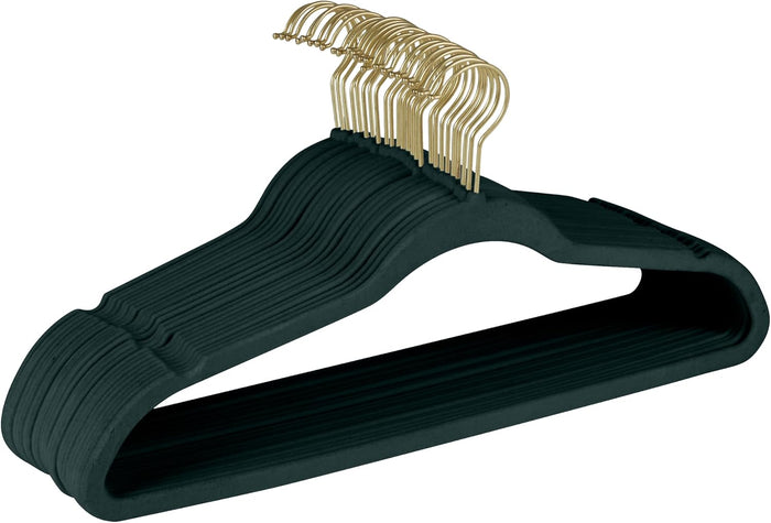 Simplify Slim Velvet Gold Hook Clothes Hangers | 100 Pack | Non-Slip| Closet Storage | Organization Durable | Emerald
