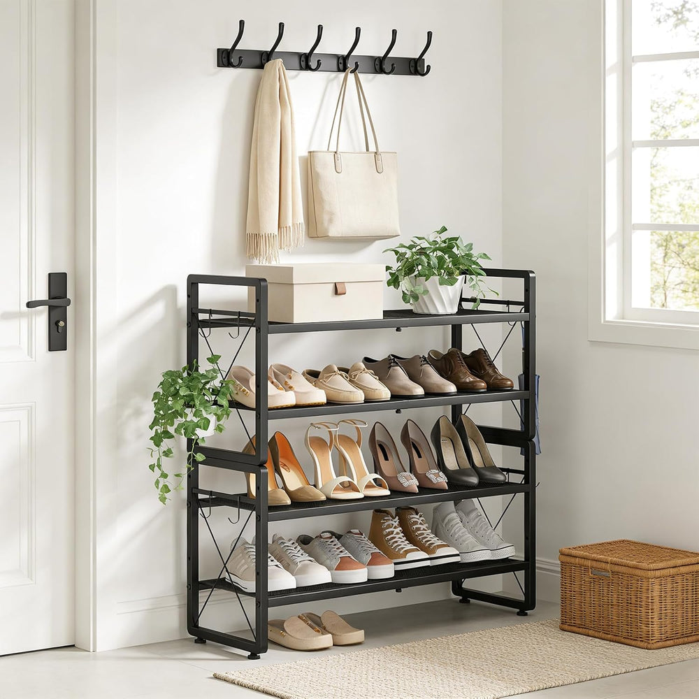 Expandable Shoe Rack for Closet, 4-Tier Metal Black Shoe Organizer