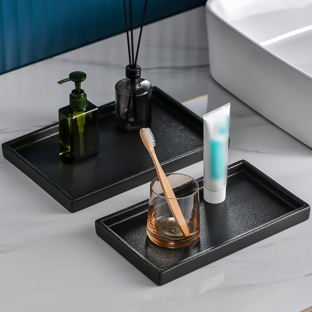 Ceramic Bathroom Sink Tray, Black Graininess Vanity Tray Decor Perfume Trays ...