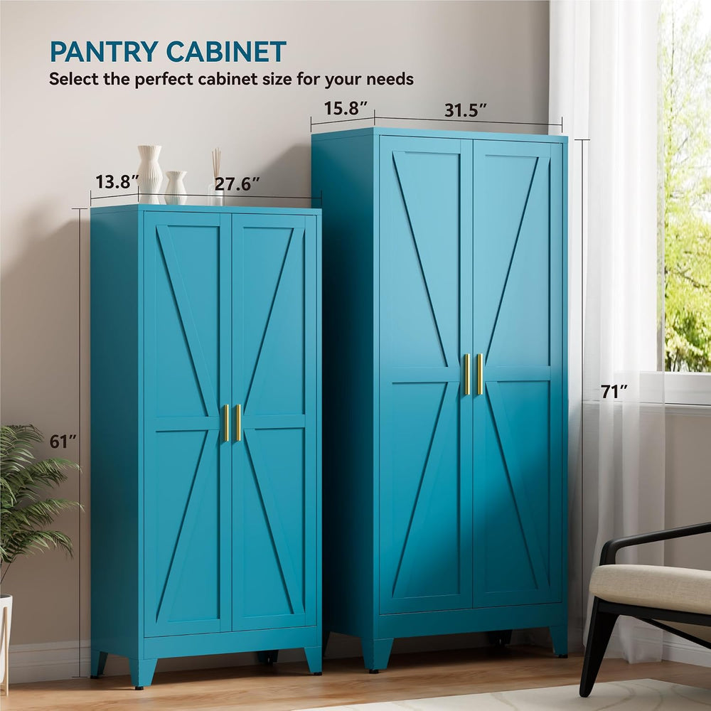 Farmhouse Pantry Cabinet with Barn Doors, 71" H x 31.5" W, 5-Tier M...