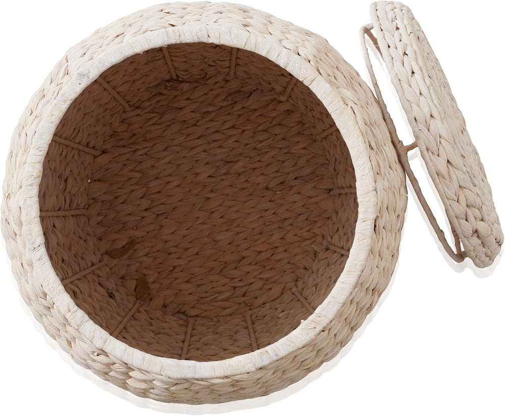 Casafield Round Storage Basket with Lid - Whitewash, Handwoven Water Hyacinth...