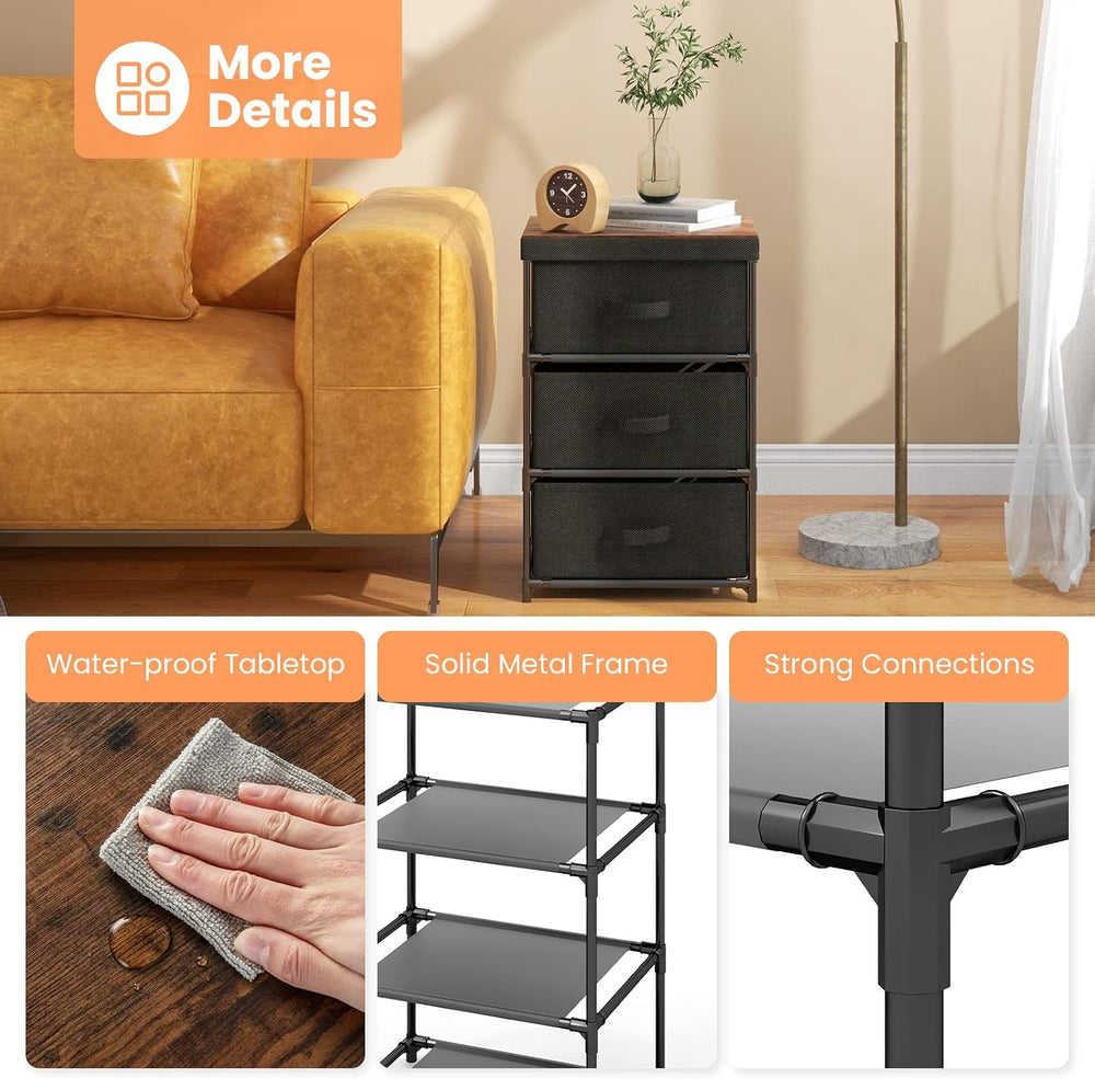GOFLAME Fabric Dresser Set of 2 with 3 Drawers, Nightstand for Bedroom, Bedsi...