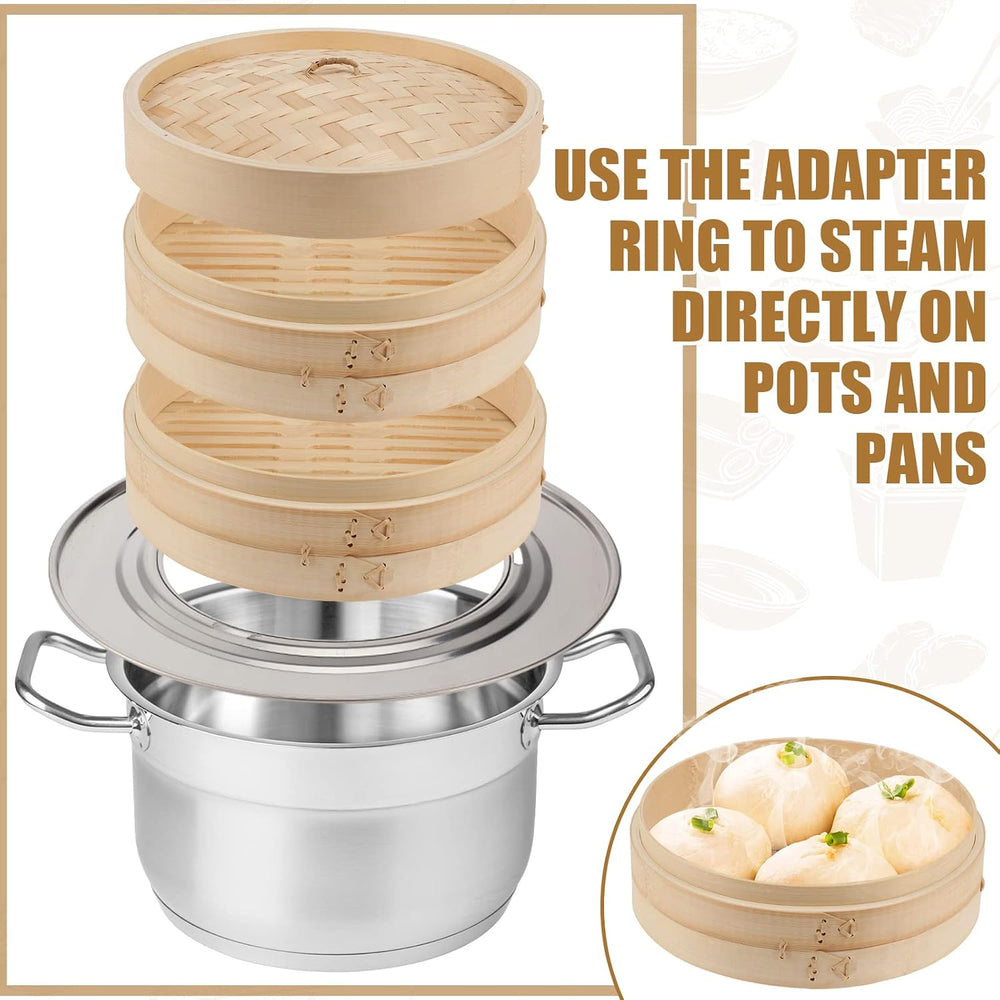 Tessco for you 59 Pcs 2 Tier Bamboo Steamer Basket Set, 10 Inch