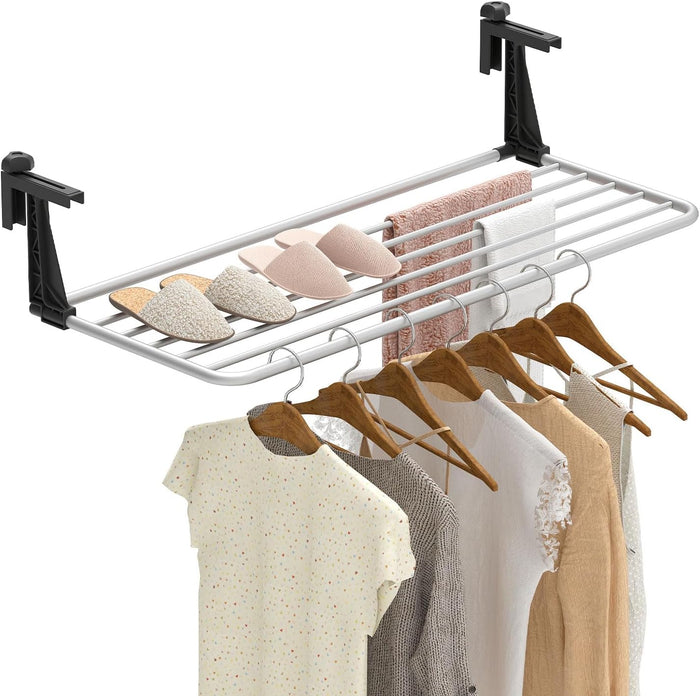 Giantex Portable Clothes Drying Rack, Aluminum Hanging Laundry Rack with Adjustable and Foldable Brackets, Radiator Airer, Indoor Outdoor Towel Rack for Balcony Railings, Windowsill (37" L)