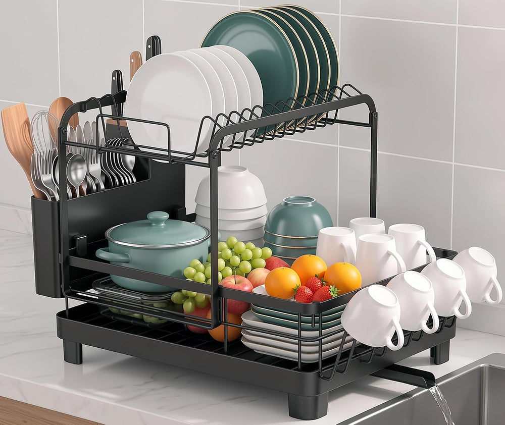 Runnatal 2-Tier Dish Drying Rack, Large Dish Drainers for Kitchen Counter