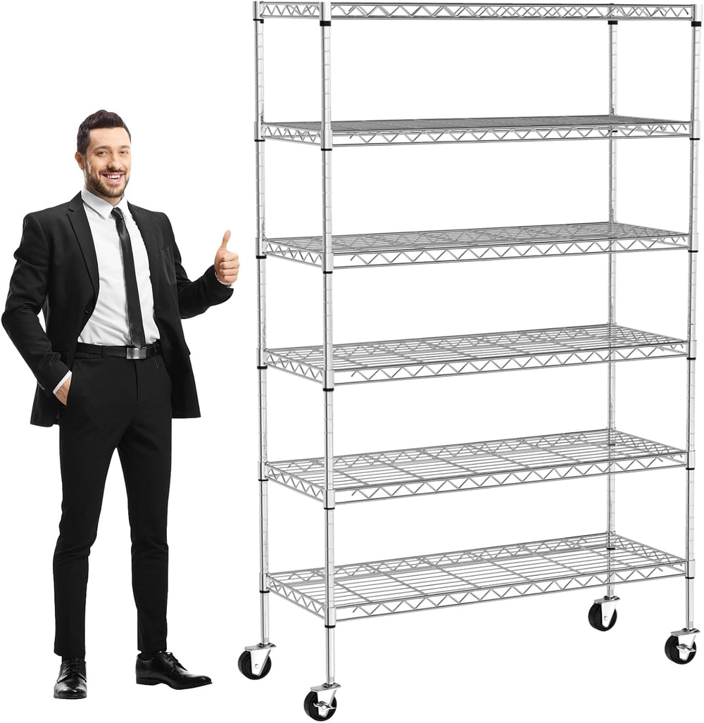 Wire Shelving Unit with Wheels, 6 Tier Adjustable Storage Shelves