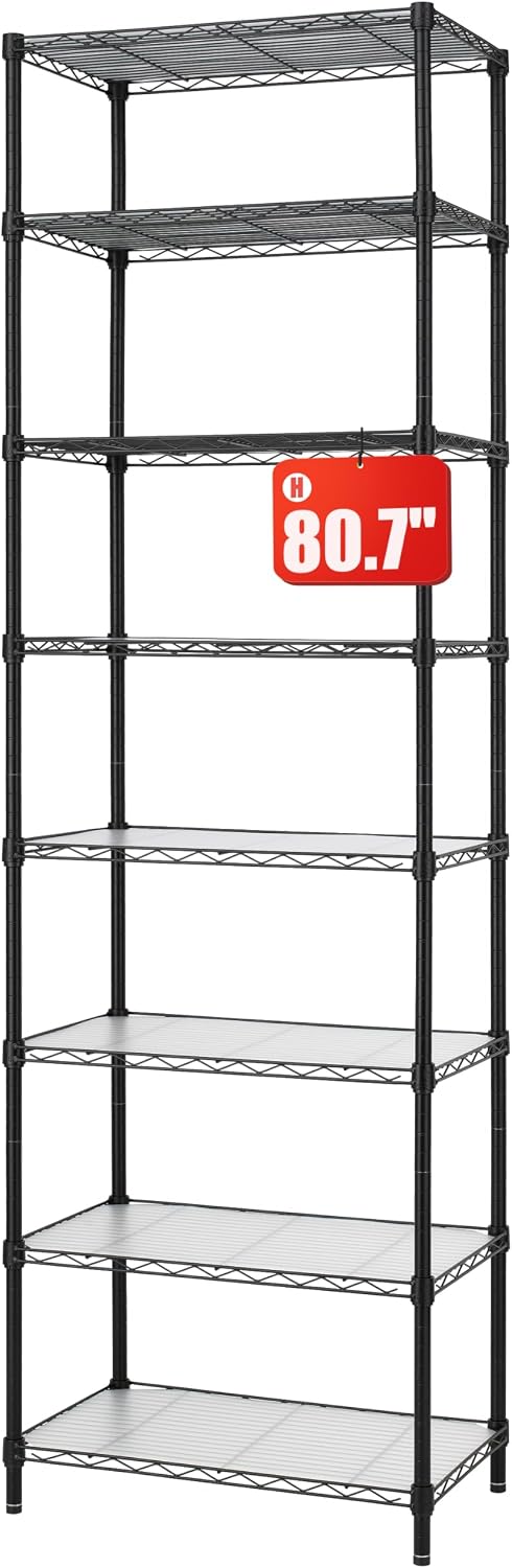 Finnhomy 8-Tier Wire Shelving Unit Adjustable Steel Wire Rack Shelving, 80.7 ...