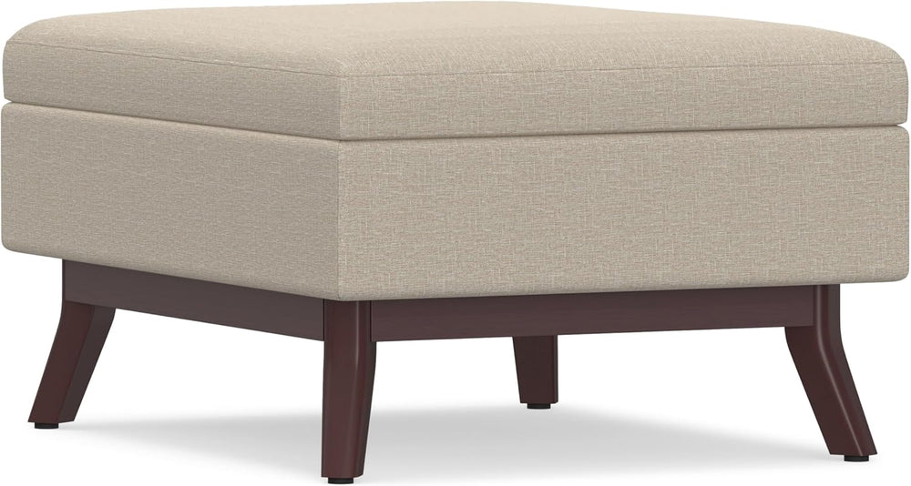 SIMPLIHOME Owen 34" Wide Linen Look Fabric Lift Top Ottoman in Natural