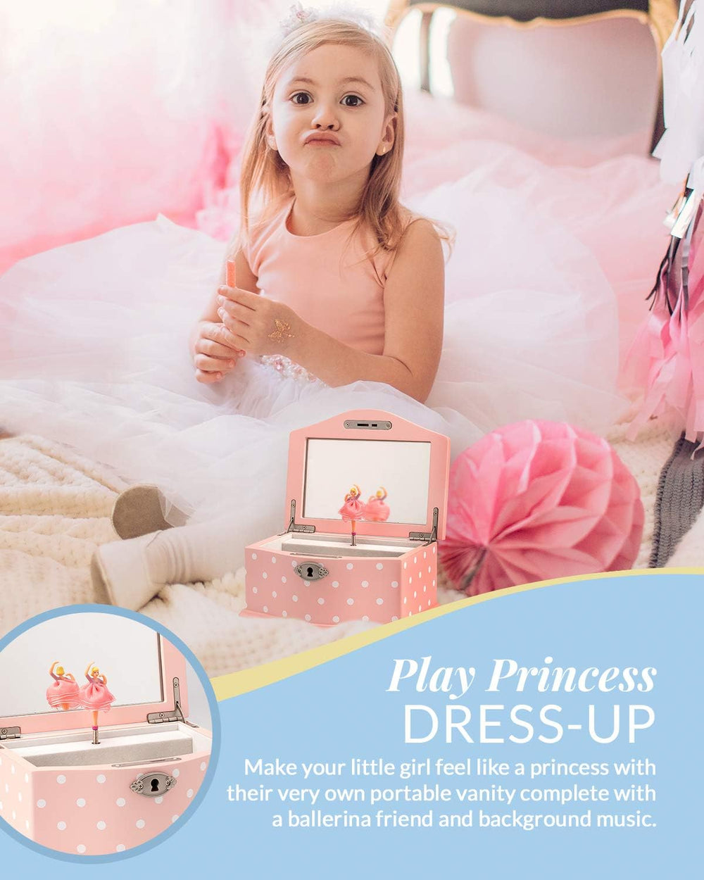 Elle Jewelry Box - Ballerina Jewelry Organizer and Swan Lake Wind-Up Music Bo...