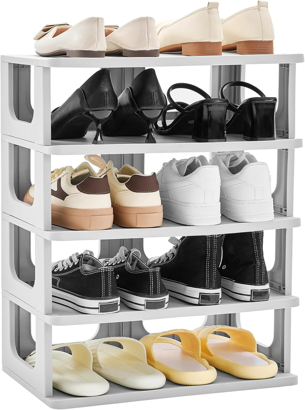 TRZZ 5-Tier Shoe Rack, Narrow Stackable Organizer, Grey