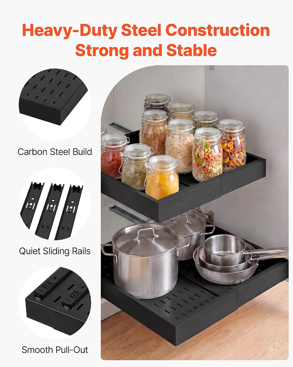 VEVOR Pull Out Cabinet Organizer, 4 Pack Expandable Width (12.2"-18.9&qu...