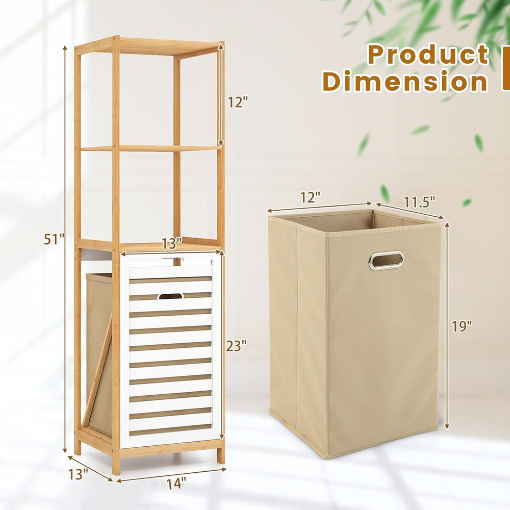 GOFLAME Tilt Out Laundry Hamper with 3-Tier Storage Shelves, 51” Tall Bathroo...