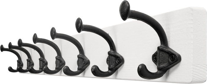 WEBI Rustic Coat Rack Wall Mount,30" Long 7 Cast Iron Coat Hooks Wall Mounted,Heavy Duty Farmhouse Wood Coat Hanger Wall Antique Vintage Hooks for Hanging Jacket,Clothes,Backpack,Black on White