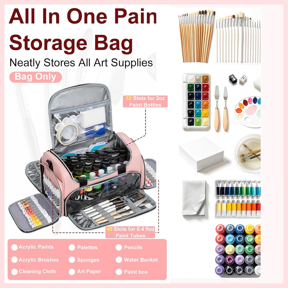 Acrylic Paint Storage Bag Holds 32 Bottles (2 oz) Acrylic Paints