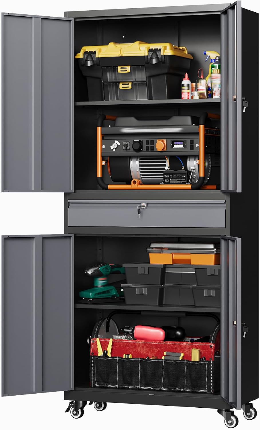 Letaya Metal Garage Storage Cabinet with Wheels,72” Rolling Tool Cabinet with...