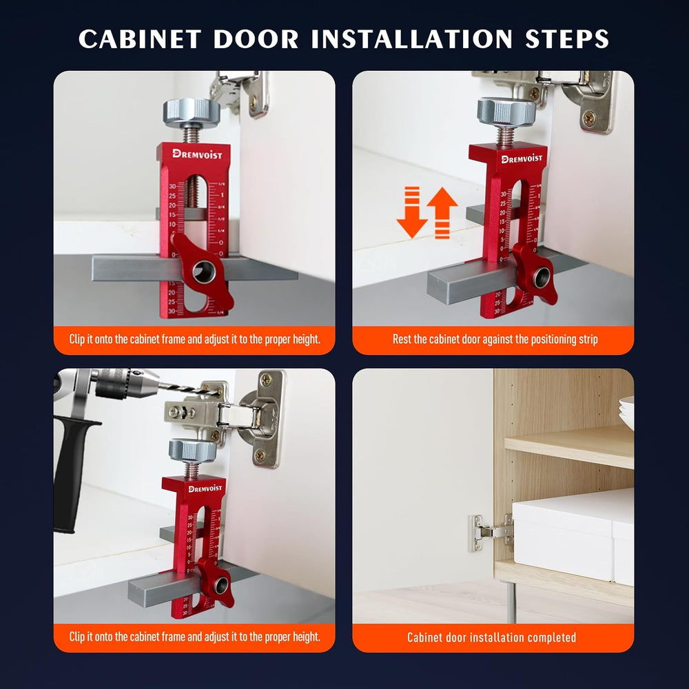 Cabinet Door Installation Jig 2-in-1, Mounting Tool with Adjustable Positione...