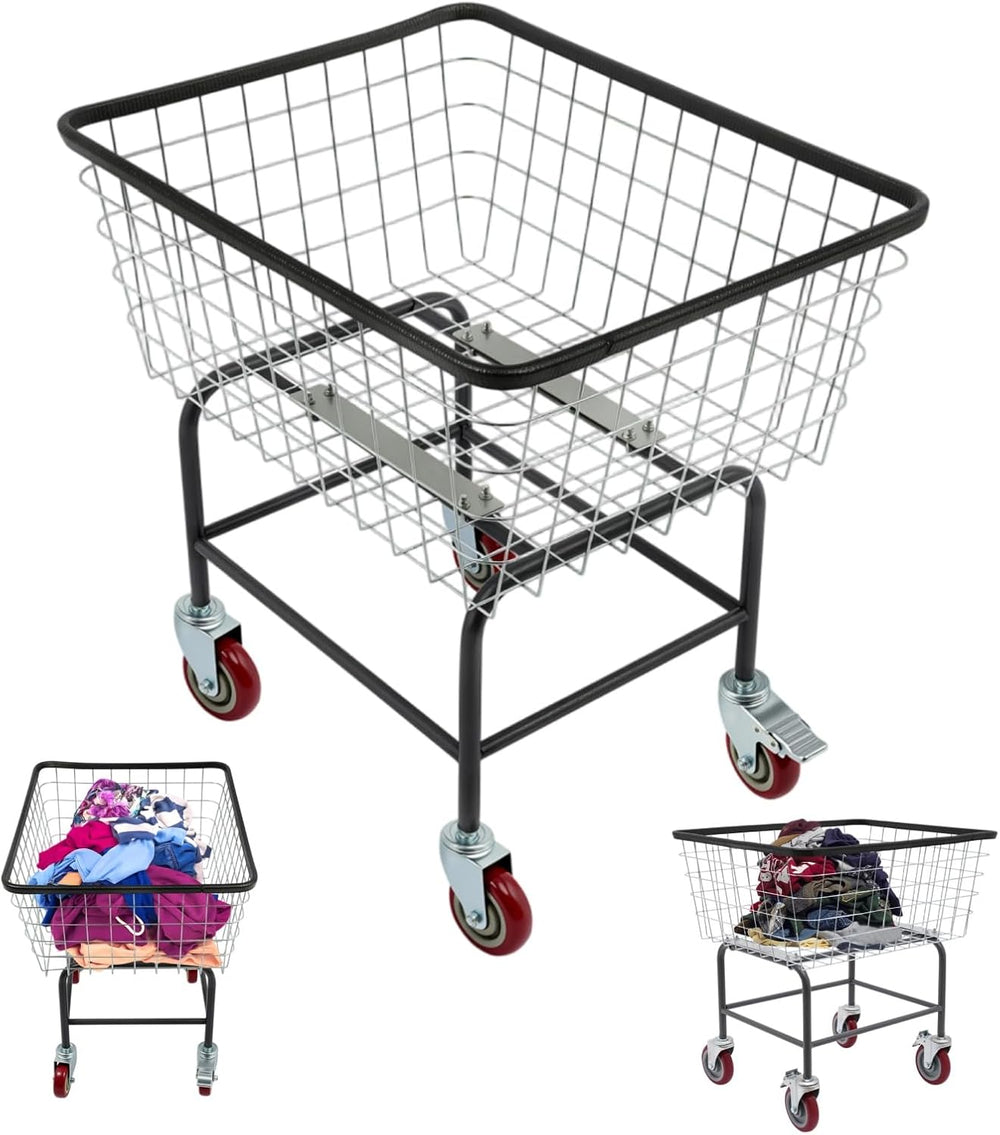Wire Laundry Cart with Wheels, 110Lbs 26.77 x 21.5 x 26 inch