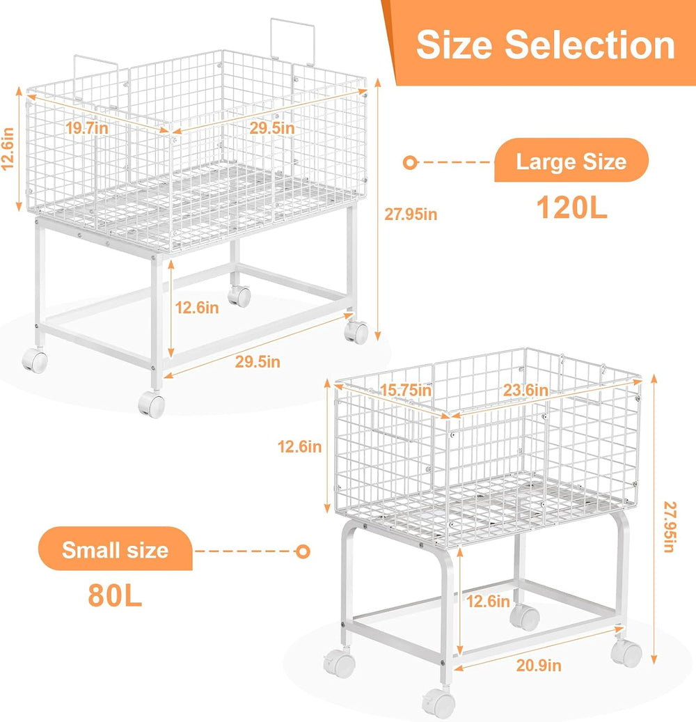 Laundry Basket with Wheels,80L Wire Rolling Laundry Basket with Pull Handle,W...
