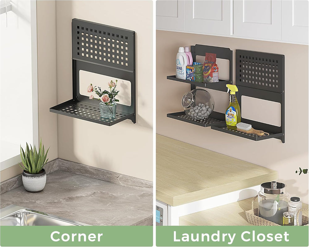 2-Tier Folding Metal Shelf Wall Mounted | Small Foldable Wall Shelf | Dorp Do...