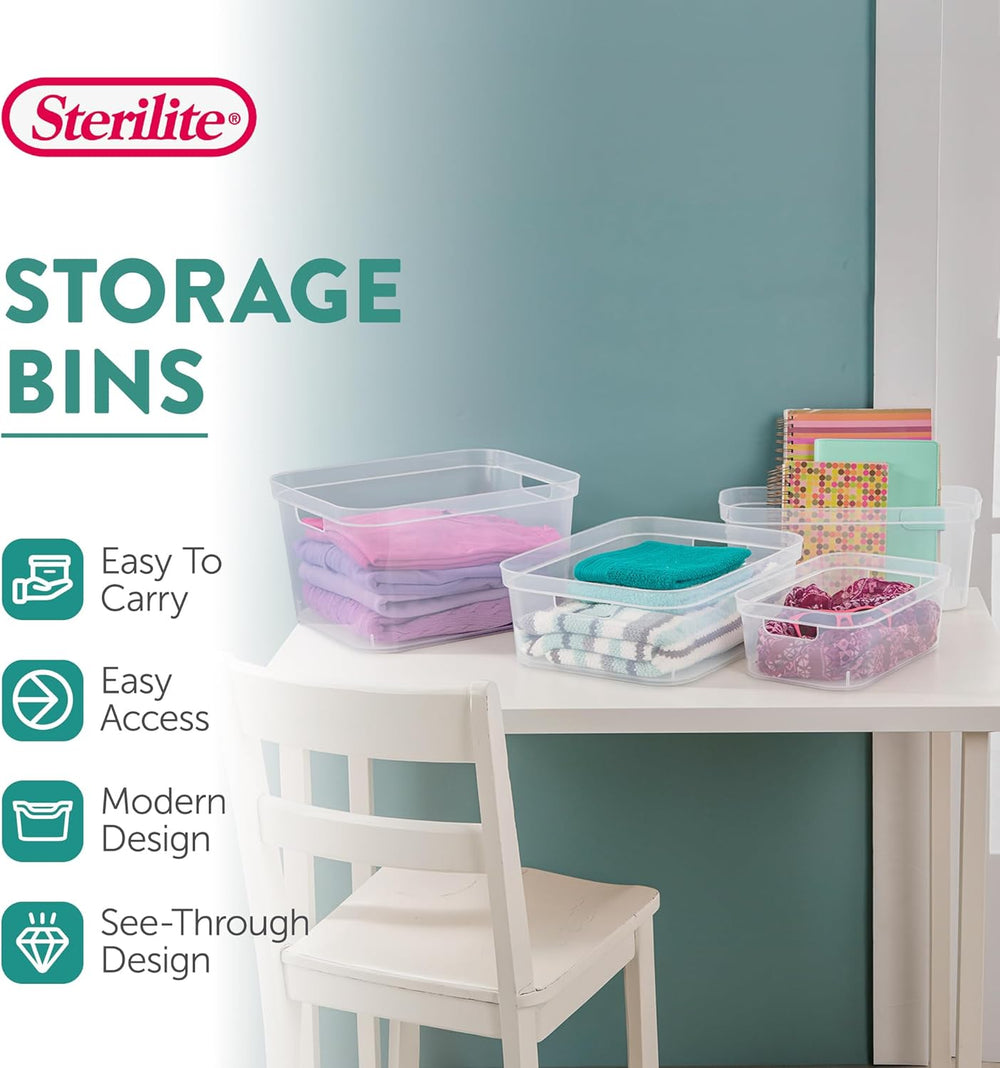 Sterilite 6.25x6.25x15 Inch Narrow Modern Storage Bin w/ Comfortable Carry Th...