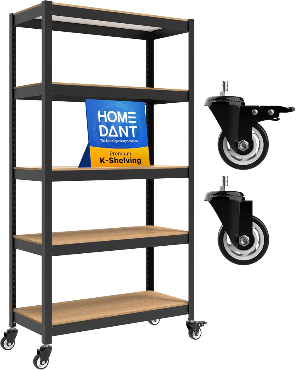 HOMEDANT House 5-Tier Metal Rolling Cart Shelf Rack Casters Heavy Duty