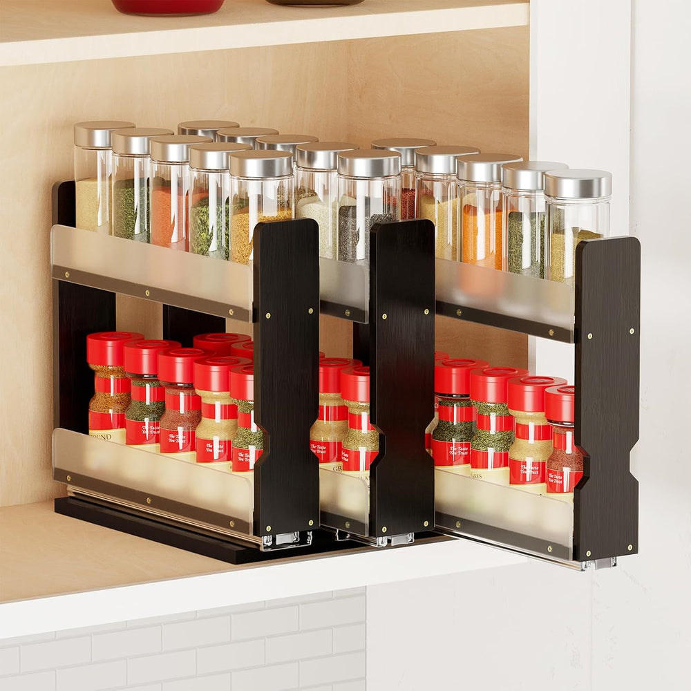 SpaceAid Bamboo Pull Out Spice Rack Organizer for Cabinet, Heavy Duty Slide O...