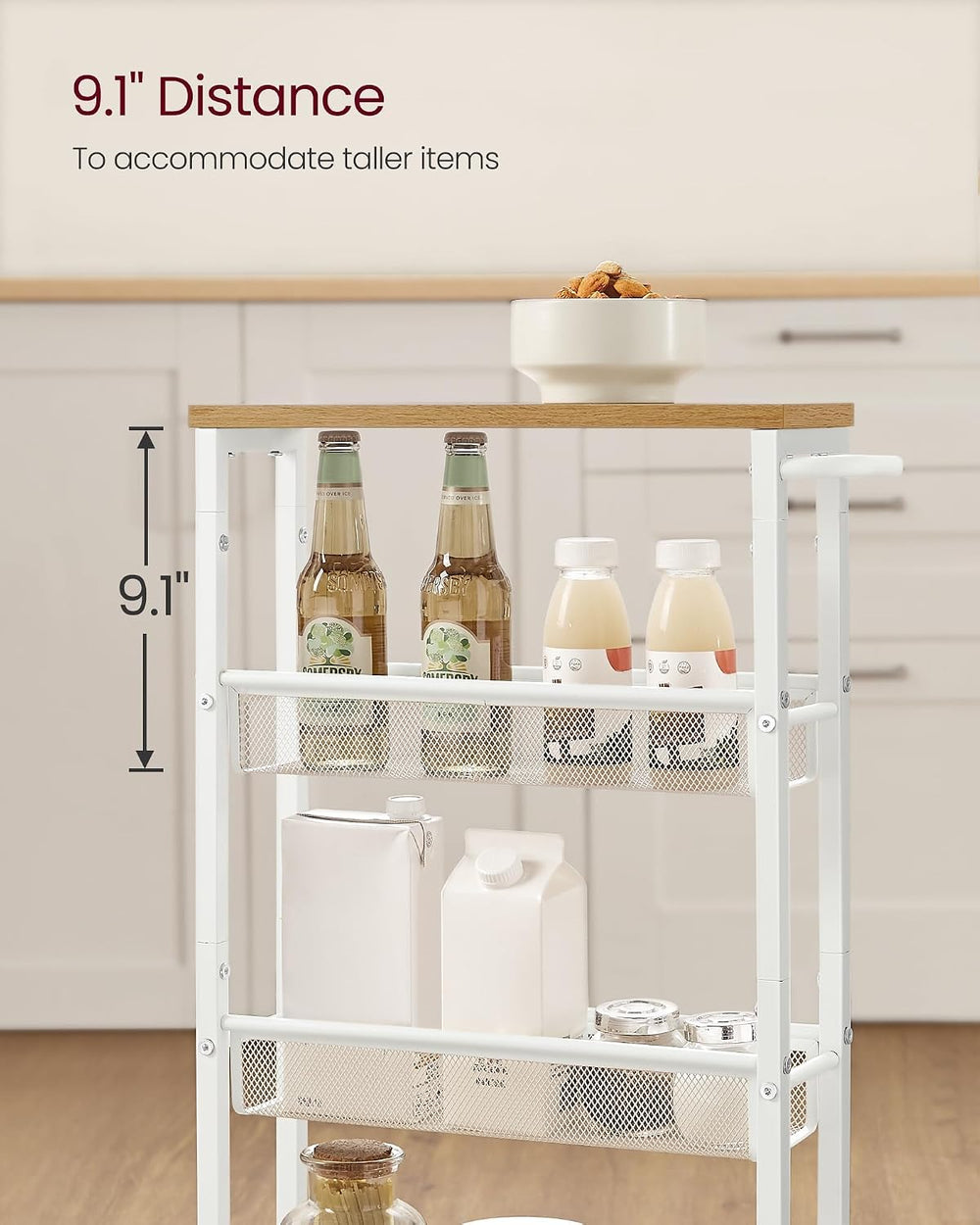 VASAGLE 4-Tier Slim Rolling Storage cart with Wheels, 5.1 Inches, Metal