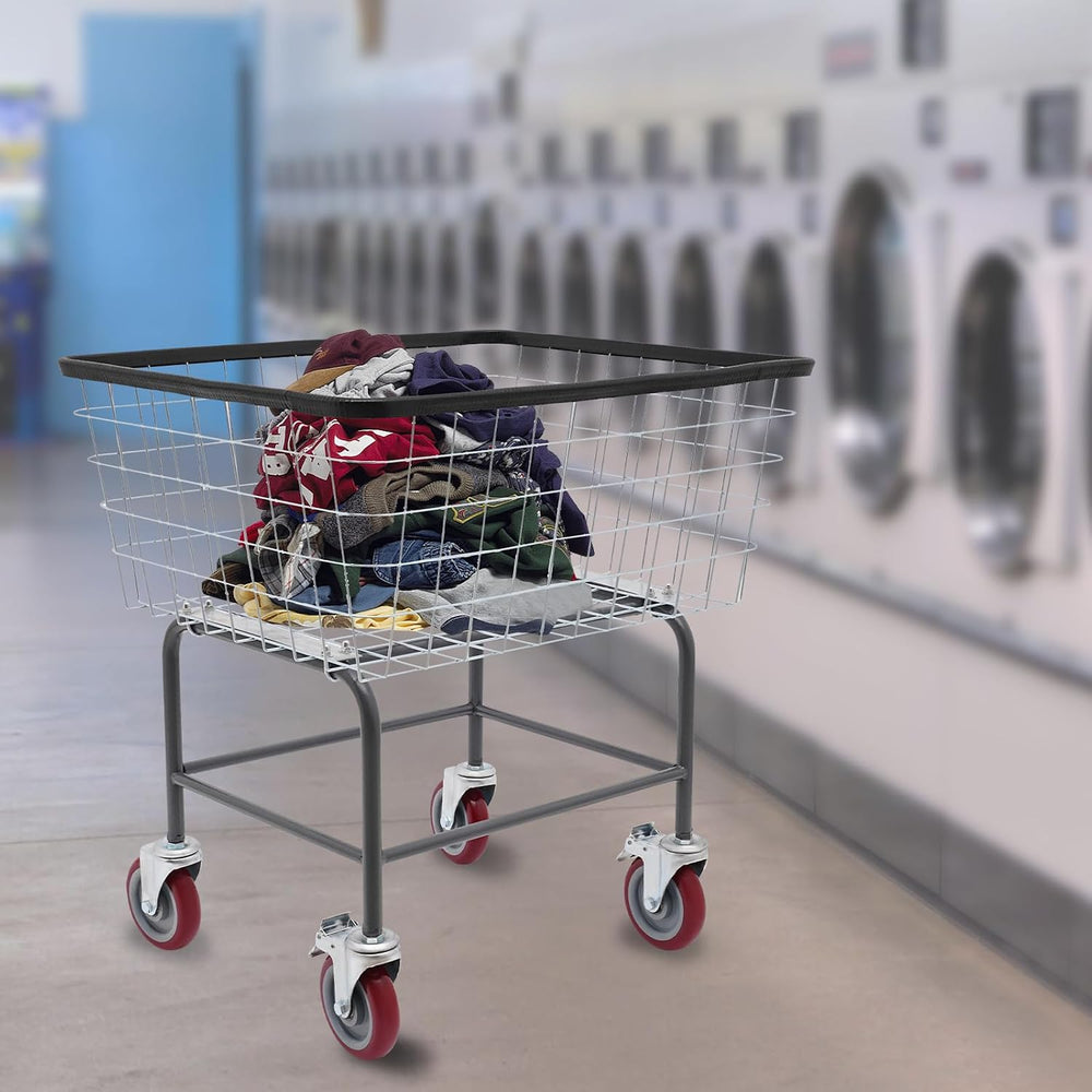 Laundry Cart,Steel Wire Laundry Cart,Laundry Basket With Wheels,Heavy Duty Co...