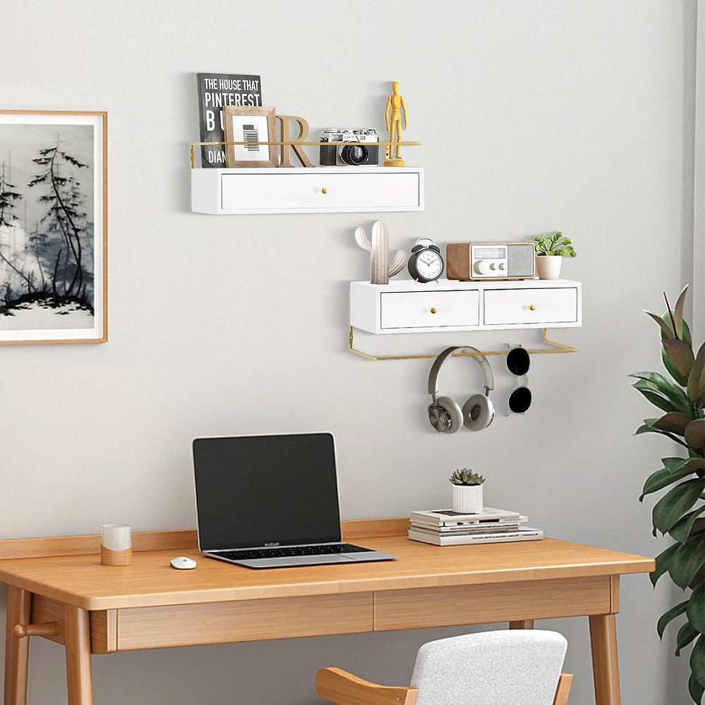 Dreampossible Floating Shelves With Drawers Set of 2 - Wall Mounted Storage f...