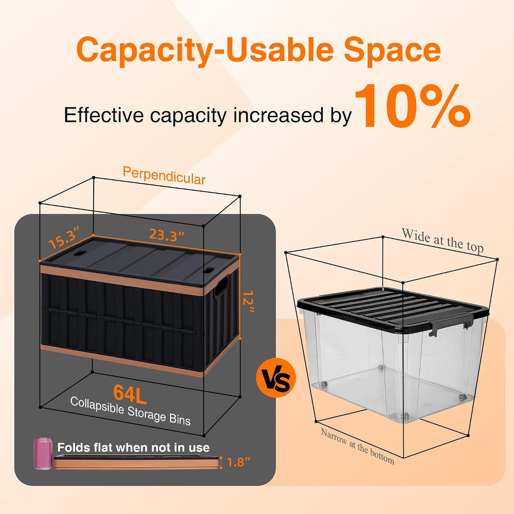 Citylife 64L Collapsible Storage Bins with Lids Plastic Storage Containers fo...