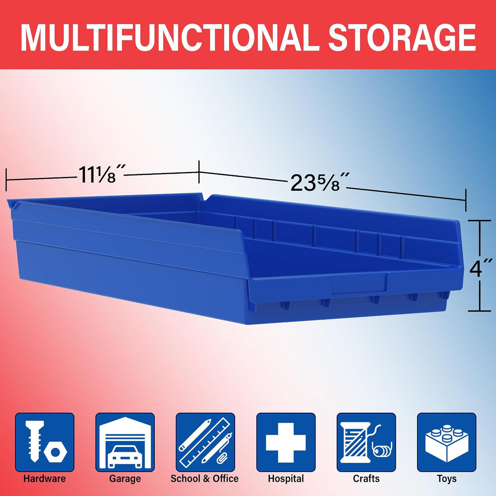 Akro-Mils 30174 Heavy Duty Plastic Shelf Bins, 24"x 11"x 4", B...