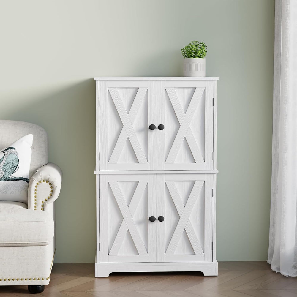 Farmhouse Bathroom Storage Cabinet, 4-Door Floor Cabinet