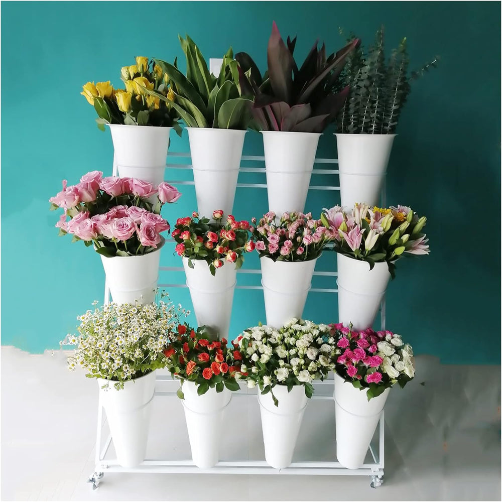 Flower Display Stand, 3 Layers Heavy Duty Moving Plant Cart Shelf With Wheels...