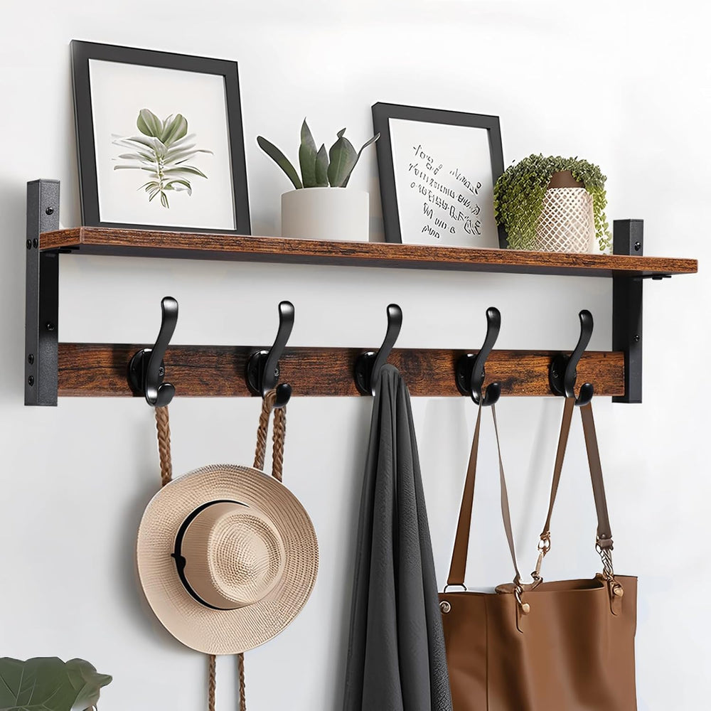 Tatub 29" Rustic Coat Rack Wall Mount with Shelf, Entryway Wall Hooks wi...