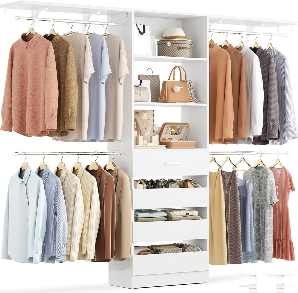Aheaplus Closet System with 4 Drawers, 8FT Wood Closet Organizer System