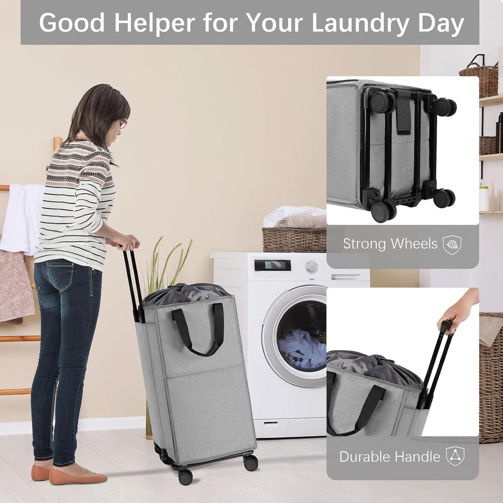 Bukere Rolling Laundry Hamper with Wheels, Large 90L Freestanding Collapsible...