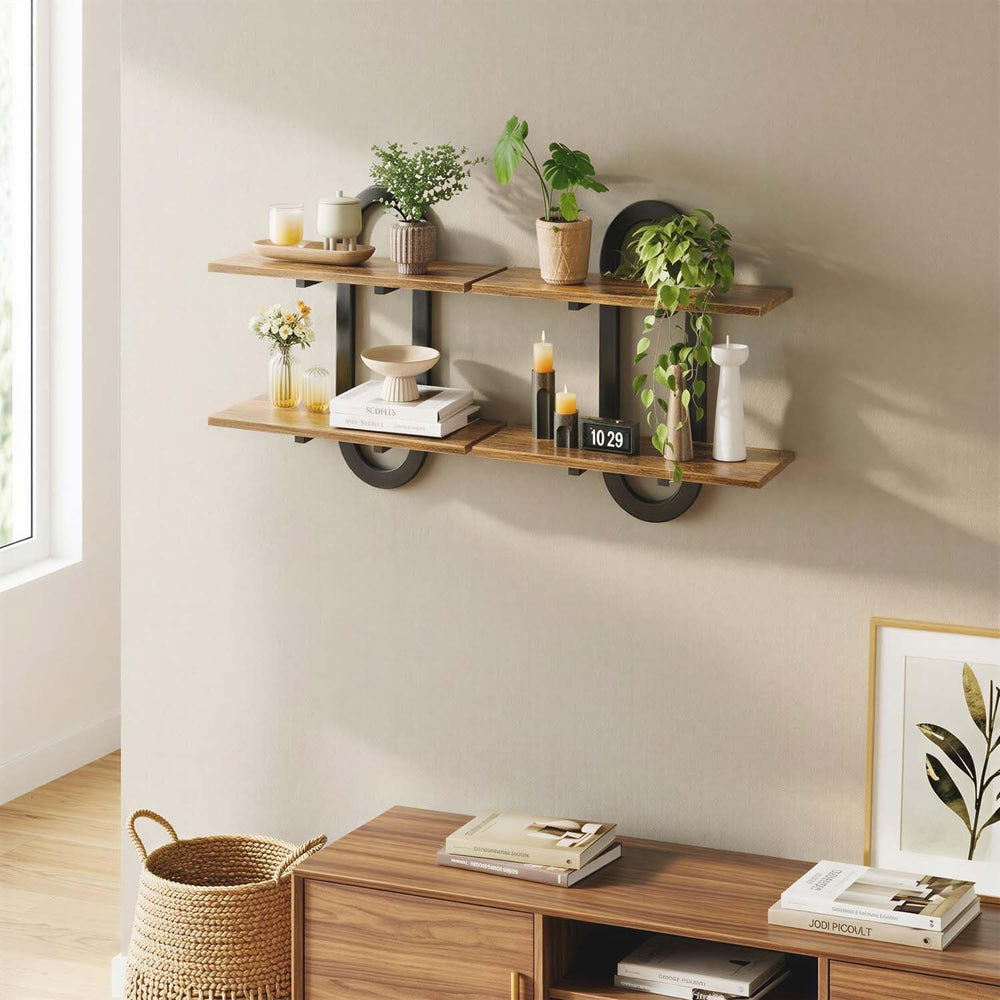 Arched Floating Shelves Set of 2, 15" Vintage Distressed Wall Mounted Sh...