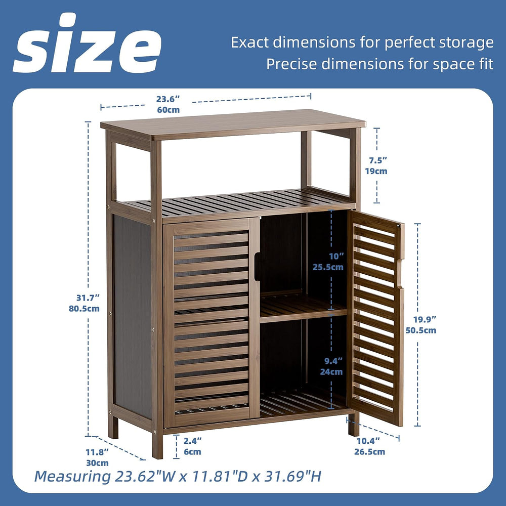 HITNET Bathroom Storage Cabinet, Bamboo Floor Cabinet with Double Doors and O...
