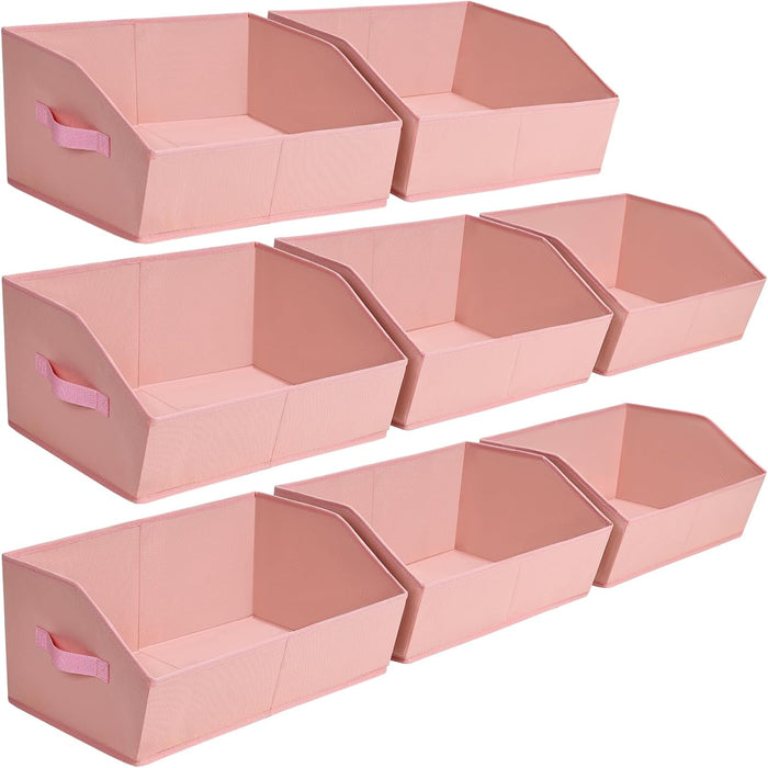 Homsorout Closet Baskets for Shelves Trapezoid - Decorative Storage Baskets with Handle, Closet Bins for Organization, Shelf Storage Bins for Clothes, Books, Home, Office, 8 Pack, Pink