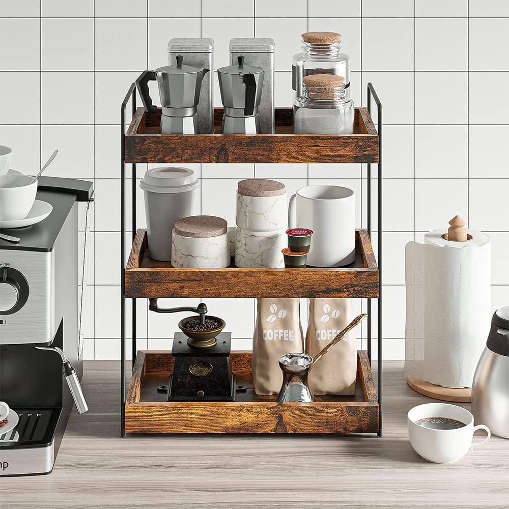 3-Tier Wood Bathroom Counter Organizer, Kitchen Spice Rack