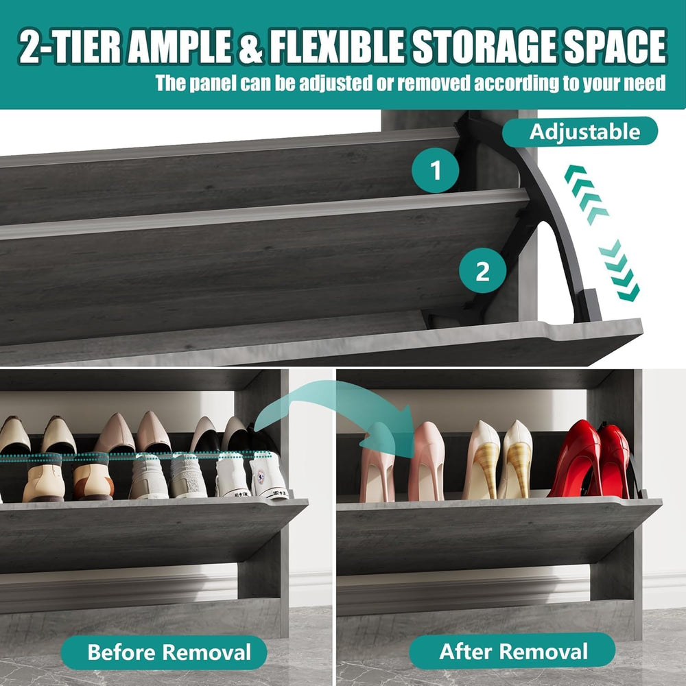 Xixini Shoe Storage Cabinet for Entryway with 6 Flip Drawers, Sturdy Wood Hid...