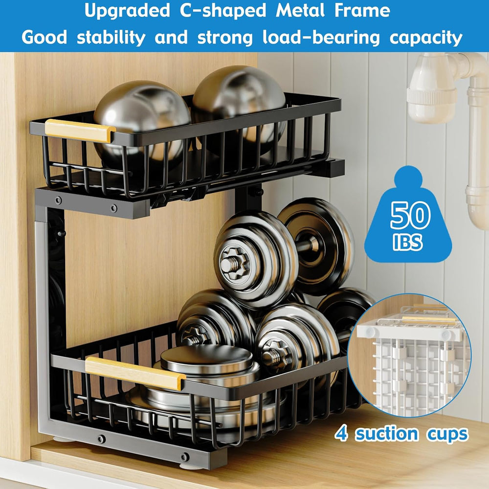 2Pcs Under Sink Organizer, 2-Tier Pull Out Under Sink Organizers and Storage,...