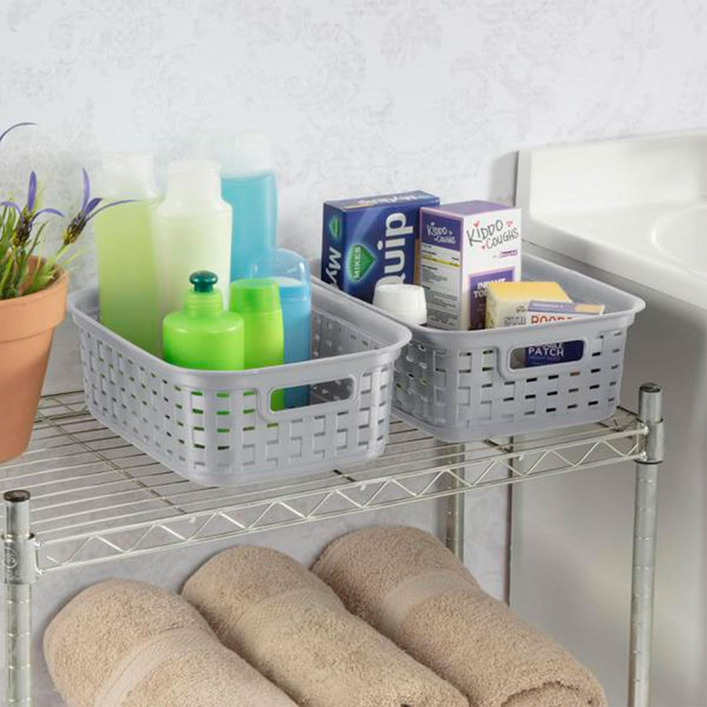 Sterilite 11 Inch Small Weave Open Bin Wicker Storage Basket Home Organizer T...