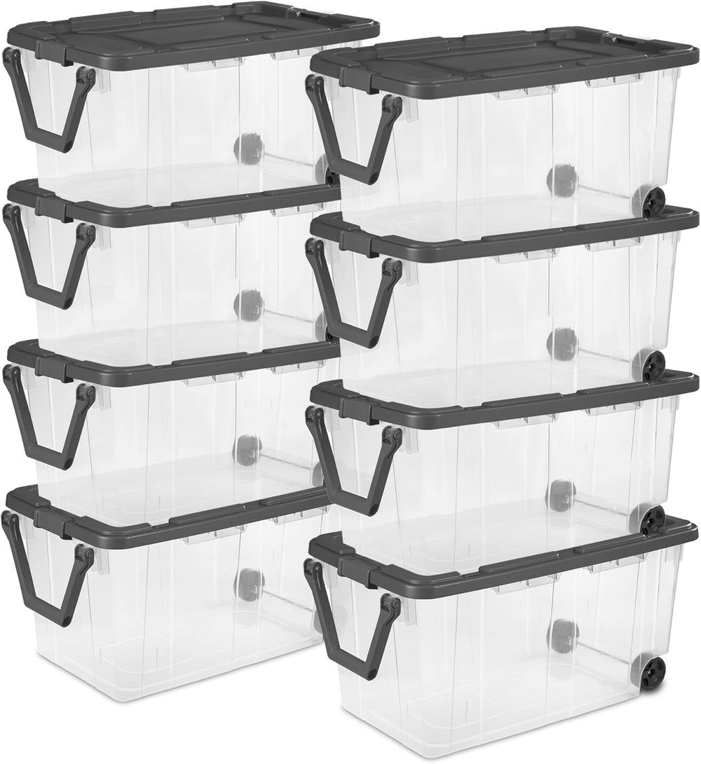 Sterilite 8-Pack Modular Stacker Box, Durable Clear Plastic Storage Bins with...