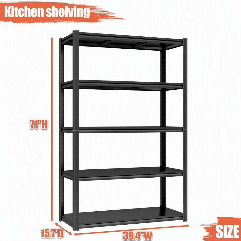 5-Tier Kitchen Storage Shelves, 71.2" H Adjustable Metal Shelving Unit w...