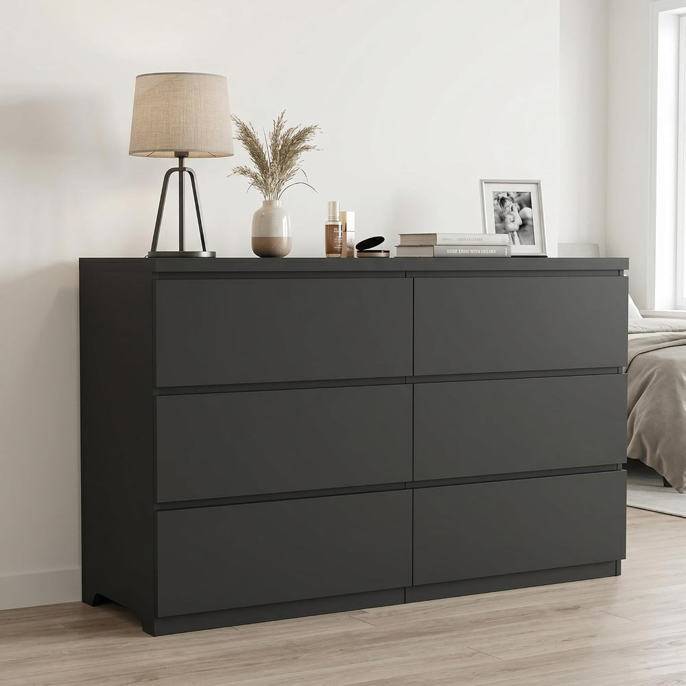 Black 6 Drawer Dresser for Bedroom,Modern Deep Drawer Dresser,Wide Long Stora...