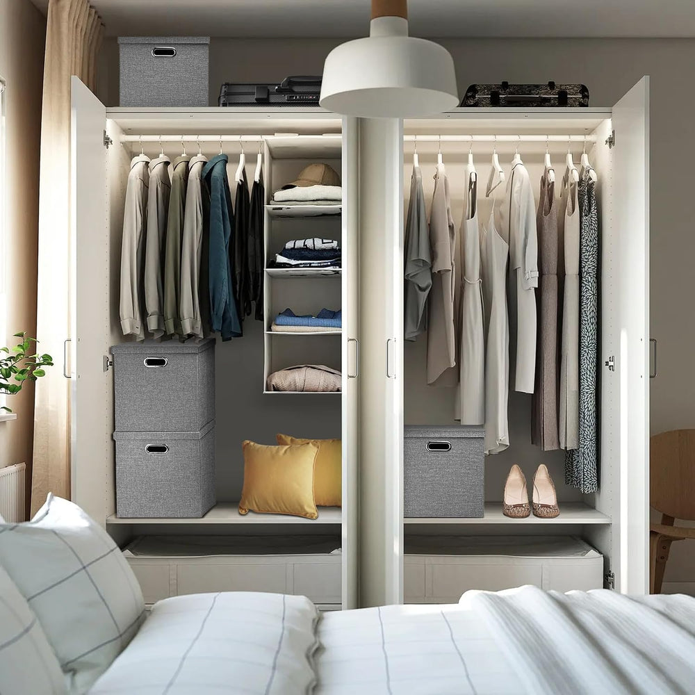 Linen Storage Bins with Lids,13 x 13 Inch Foldable Fabric Cube Baskets Boxes ...